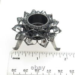 925 Sterling Silver Vintage Floral Filigree Oxidized Candlestick