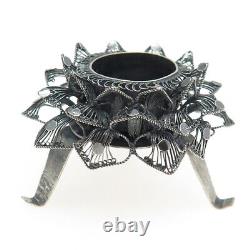 925 Sterling Silver Vintage Floral Filigree Oxidized Candlestick