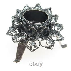 925 Sterling Silver Vintage Floral Filigree Oxidized Candlestick