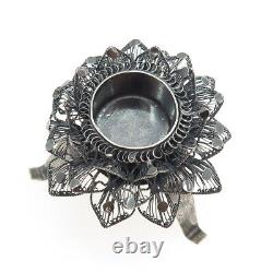 925 Sterling Silver Vintage Floral Filigree Oxidized Candlestick