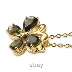 925 Sterling Silver Yellow Gold Over Moldavite Necklace Pendant Size 20 Ct 1.7