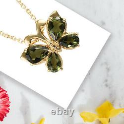 925 Sterling Silver Yellow Gold Over Moldavite Necklace Pendant Size 20 Ct 1.7