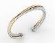 925 Sterling Silver And 18 Karat Gold Over Silver Cable Crossover Bracelet Cuff