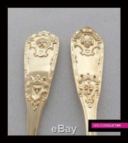 ANTIQUE 1850s FRENCH ALL STERLING SILVER 18k GOLD VERMEIL TEA SPOONS SET 12 pc