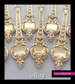 ANTIQUE 1880s FRENCH STERLING SILVER/VERMEIL 18k GOLD COFFEE SPOONS SET 11pc