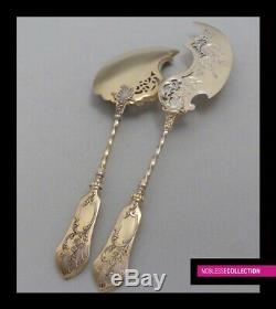 ANTIQUE 1880s FRENCH STERLING/SOLID SILVER & VERMEIL 18k GOLD ICE CREAM SET 2pc