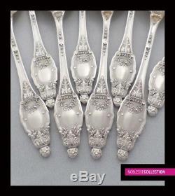 ANTIQUE 1890s FRENCH STERLING SILVER VERMEIL ICE CREAM SPOONS SET 8 pc Acanthus