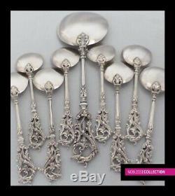 ANTIQUE 1890s FRENCH STERLING SILVER & VERMEIL ICE CREAM SPOONS SET 9 pc Chimera