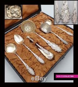 ANTIQUE 1900s FRENCH STERLING SILVER & VERMEIL TEA SET 6 pc Sugar sifter spoon