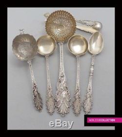 ANTIQUE 1900s FRENCH STERLING SILVER & VERMEIL TEA SET 6 pc Sugar sifter spoon