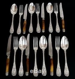 ANTIQUE FRENCH STERLING SILVER DINNER FLATWARE SET NAPOLEON EMPIRE ARMORIAL 19th