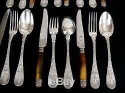 ANTIQUE FRENCH STERLING SILVER DINNER FLATWARE SET NAPOLEON EMPIRE ARMORIAL 19th