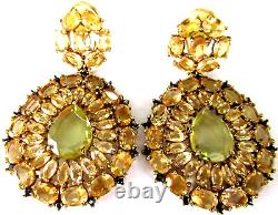 Amazing Large Sterling Silver Genuine Citrine Quality Pierced Earrings