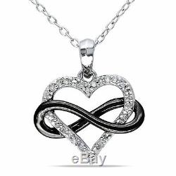 Amour Sterling Silver Diamond Heart Infinity Pendant Necklace