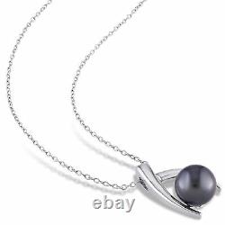 Amour Sterling Silver Tahitian Black Pearl Crisscross Pendant Necklace