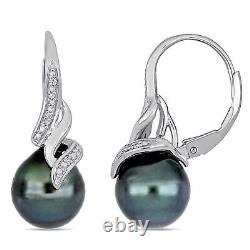 Amour Sterling Silver Tahitian Pearl and Diamond Twist Leverback Drop Earrings