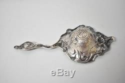 Ant. International Sterling Silver Art Nouveau1904 Mille Fleur Tea Rose Strainer