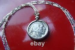 Antique 1930's USA Buffalo Nickel COIN Pendant on a 30 Sterling Silver Chain