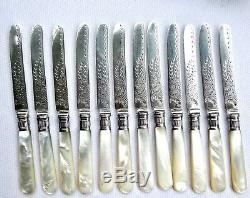Antique 925 Sterling Silver Flatware Set Dessert Fish MOP 12 Forks 12 Knives