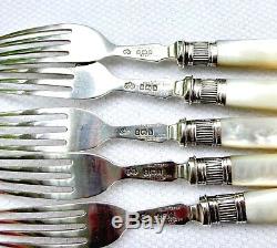 Antique 925 Sterling Silver Flatware Set Dessert Fish MOP 12 Forks 12 Knives