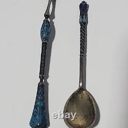 Antique Enamel Sterling Silver Spoons