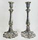Antique English Sterling Silver Hallmarked Pair Of Rococo Candelsticks Engraved