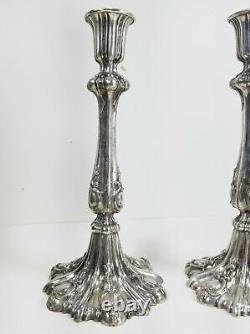 Antique English Sterling Silver Hallmarked Pair of Rococo Candelsticks Engraved