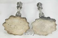 Antique English Sterling Silver Hallmarked Pair of Rococo Candelsticks Engraved