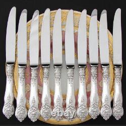 Antique French 16pc Sterling Silver Handled Table Knife Set, Ornate with Grapes