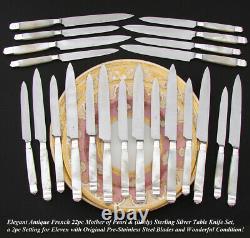Antique French 22pc. 800 (nearly sterling) Silver & Mother of Pearl Knife Set