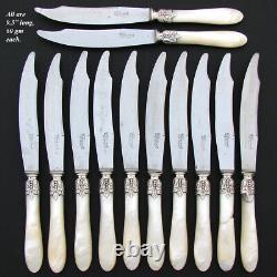 Antique French. 800 (nearly sterling) Silver & Mother of Pearl Dinner Knife Set