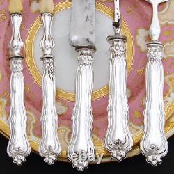 Antique French Sterling Silver 5pc Serving Implement Set Meat, Salad & Fish