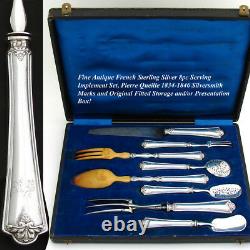 Antique French Sterling Silver 8pc Serving Implement Set, Orig Box, c. 1834-1846
