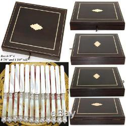 Antique French Sterling Silver & Mother of Pearl 12pc 8 Table Knife Set, Box