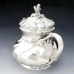Antique French Sterling Silver Teapot / Coffee Pot Spiral Fluted, Pierre Quielle