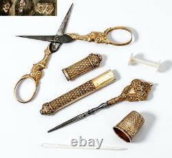 Antique French Vermeil Sterling Silver Embroidery or Sewing Tools, Souvenir Etui