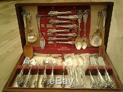 Antique GRAND BAROQUE WALLACE STERLING SILVER 925 78 PIECE FLATWARE SET FOR 12