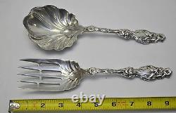 Antique Ornate Sterling Silver Spoon & Fork Salad Serving Set 9 Long 254 Grams