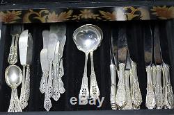 Antique Set of Wallace Sterling Silver Flatware Rose Point Pattern 100 Pieces