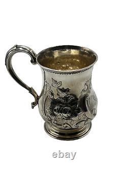 Antique Sterling Silver Rococo Embossed Baluster Mug, Sheffield 1860