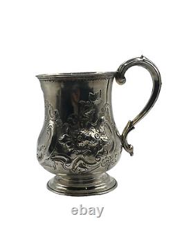 Antique Sterling Silver Rococo Embossed Baluster Mug, Sheffield 1860