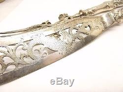Antique Sterling Silver Victorian Fish Knife Fork Serving Set Ornate Dolphin 19c