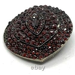 Antique Victorian Bohemian Sterling Silver Garnet Pin Brooch. Large 2. Parts