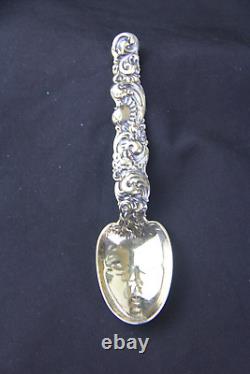 Antique Whiting Sterling Baby Face Feeding Spoon with Ornate Rococo Handle