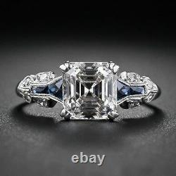 Art Deco Vintage Antique White Asscher Cut Engagement Ring 925 Sterling Silver