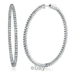 BERRICLE Sterling Silver CZ Large Fashion Inside-Out Hoop Earrings 2.2