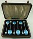 Blue Enamel & Sterling Cased Coffee Spoon Set 6 By T&s Birmingham 1915