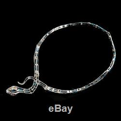Blue Turquoise 29x5mm Ruby Marcasite 925 Sterling Silver Cobra Necklace 17.5inch