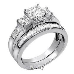 Bridal Rings Princess Cut 925 Sterling Silver Wedding Women Ring Set Size 5-10