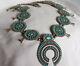Ceremonial Zuni Indian Squash Blossom Necklace Turquoise And Sterling Silver